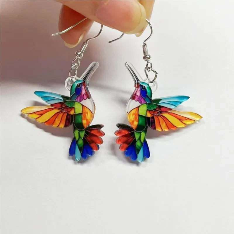 Aretes de Colibrí Coloridos – Pendientes Colgantes de Moda para Mujer, Joyería Animal Original y Divertida