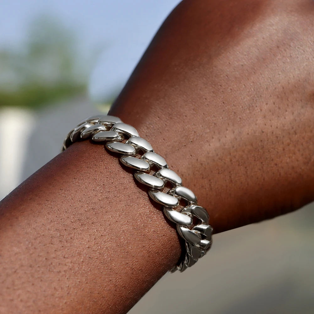 Pulsera Cuban Chain Iced Prong 14mm – Rhinestones Brillantes para Hombre y Mujer