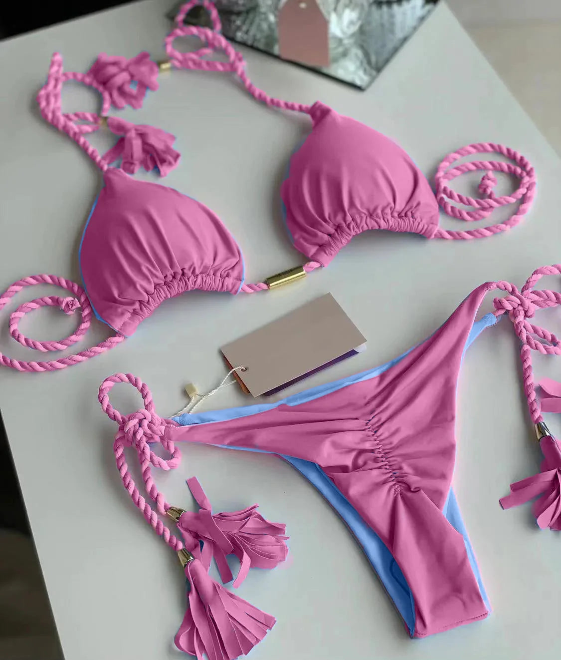 Bikini Mujer 2025 | Triángulo Multicolor Sin Espalda con Cordón