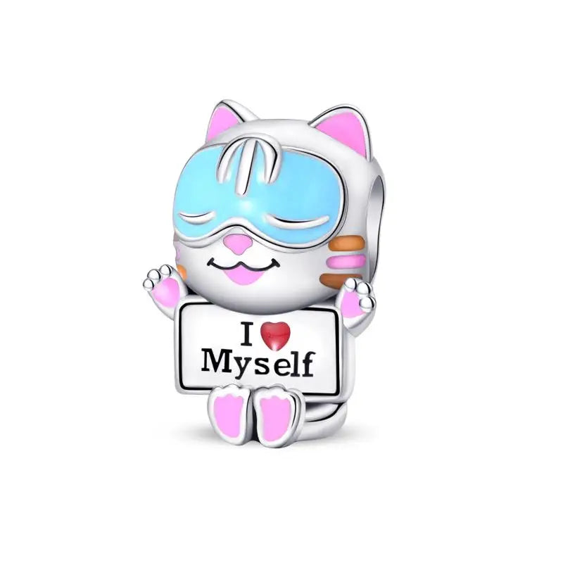 Charm Mascotas y Animales en Plata 925 – Gatito, Perrito y Oveja con Circonitas de Colores | Compatible Pulsera Pandora