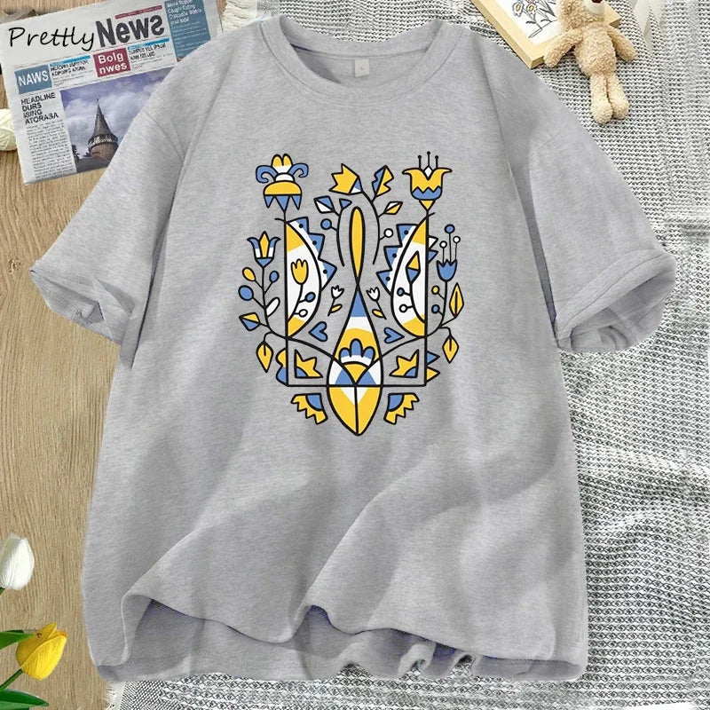 Camiseta Oversize Unisex Ucrania | Algodón Estampado Tridente Nacional