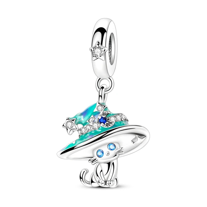 Charm de Plata 925 Trébol Azul Degradado y Flor Iris Rosa – Abalorio Elegante para Pulseras Originales