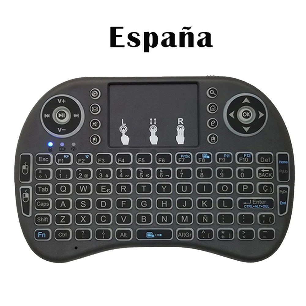 Mini Teclado Inalámbrico 2.4G con Touchpad y Retroiluminación – Air Mouse i8 Español Francés Ruso Árabe para PC, Smart TV, Android TV Box