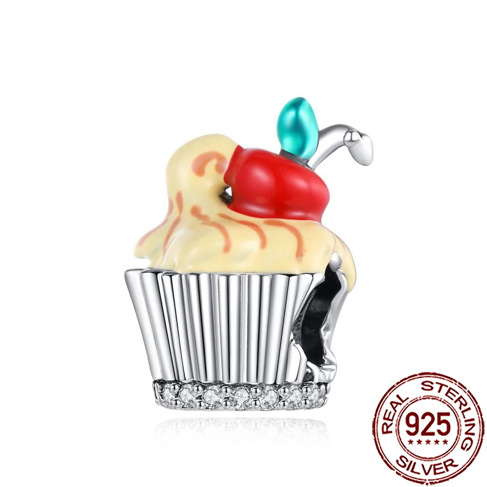Charm Comida Divertida en Plata 925 – Café, Pastel, Frutas, Hamburguesa y Papas | Compatible Pandora 2025