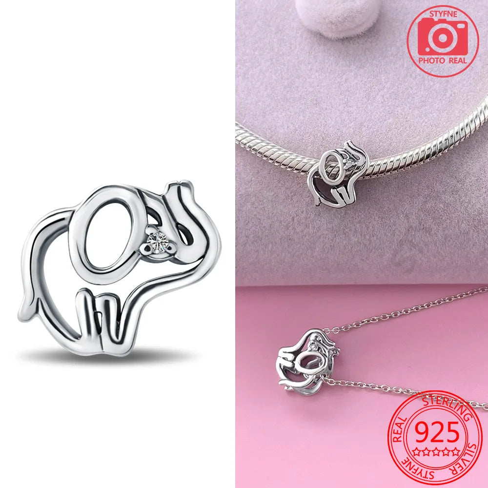 Charm Colgante Elefante y Perezoso en Plata 925 – Cuentas Caladas para Pulsera Original Mujer Joyería DIY