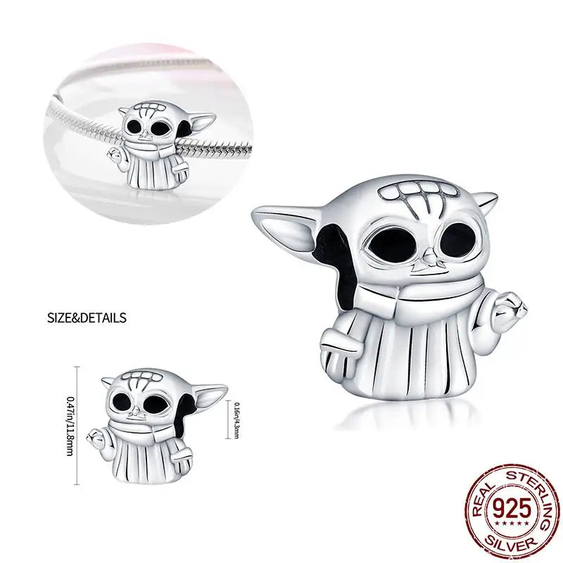 Charm Star Wars Mandalorian en Plata 925 – Abalorio Yoda y Casco Mandalorian para Pulsera Original Mujer