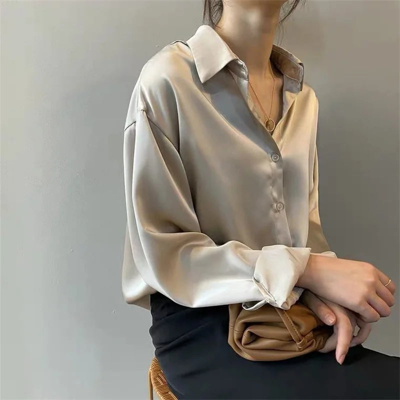 Blusa Mujer Primavera Otoño | Camisa Casual Manga Larga Cuello Clásico Elegante