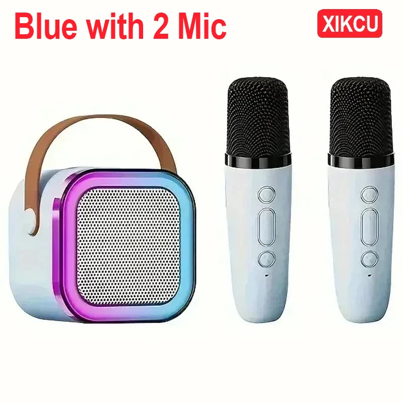 XIKCU Máquina de Karaoke portátil – Parlante con luces RGB + 2 micrófonos inalámbricos para fiestas y cumpleaños