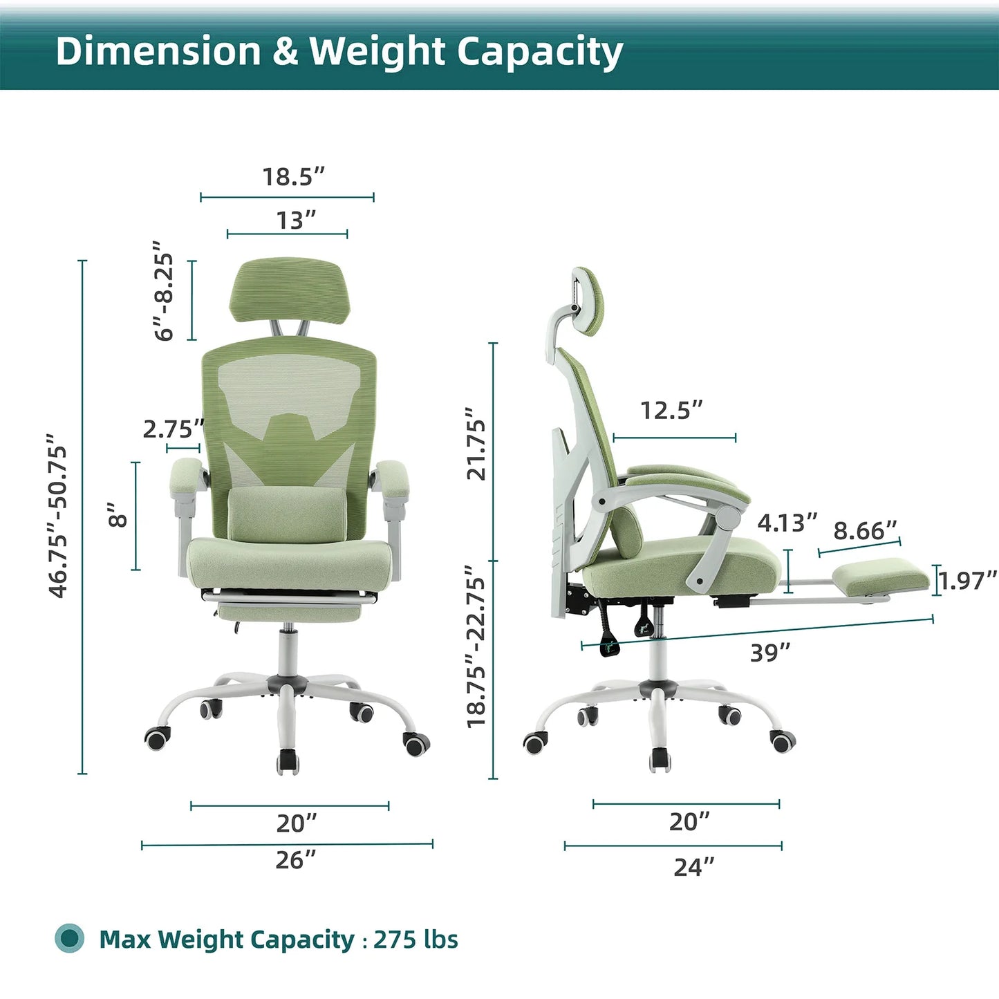 Silla Gaming Reclinable JHK – Ergonomía con Respaldo Alto, Mesh Transpirable, Reposapiés y Cojín Lumbar