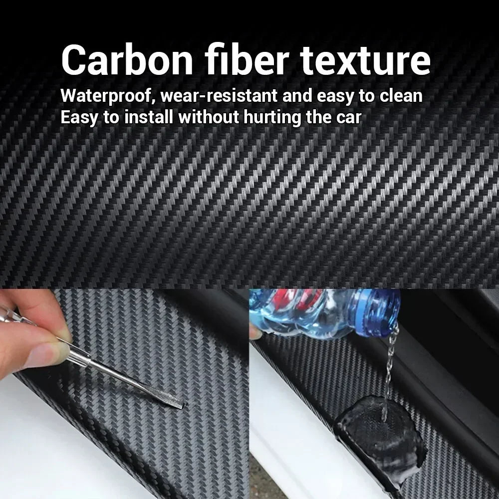 Sticker Protector de Umbral para Auto 3D Fibra de Carbono | Antirayones, Impermeable, Negro Mate