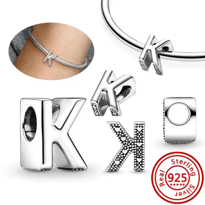 Charm Letras A–Z Plata 925 | Alfabeto Completo | Compatible Pandora Pulseras DIY