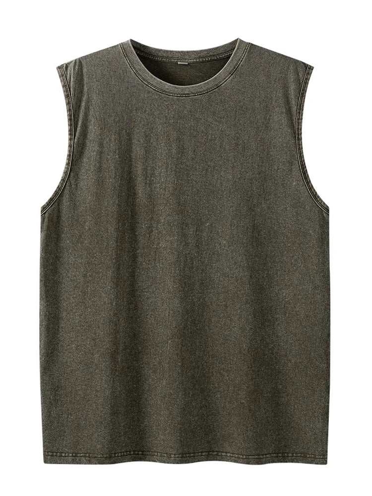 Tank Top de Algodón Lavado para Hombre – Camiseta Sin Mangas de Gym y Fitness, Workout, Running, Playa, Corte Loose, Verano