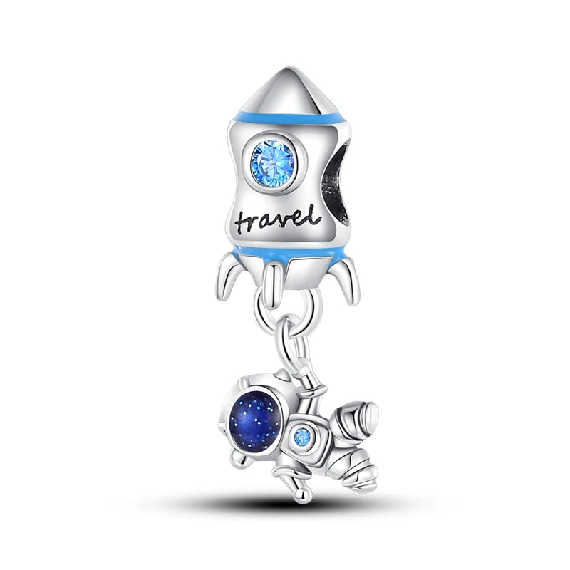 Charm cielo estrellado luna y estrella en plata 925 – Abalorio elegante para pulseras tipo Pandora, joyería DIY cósmica