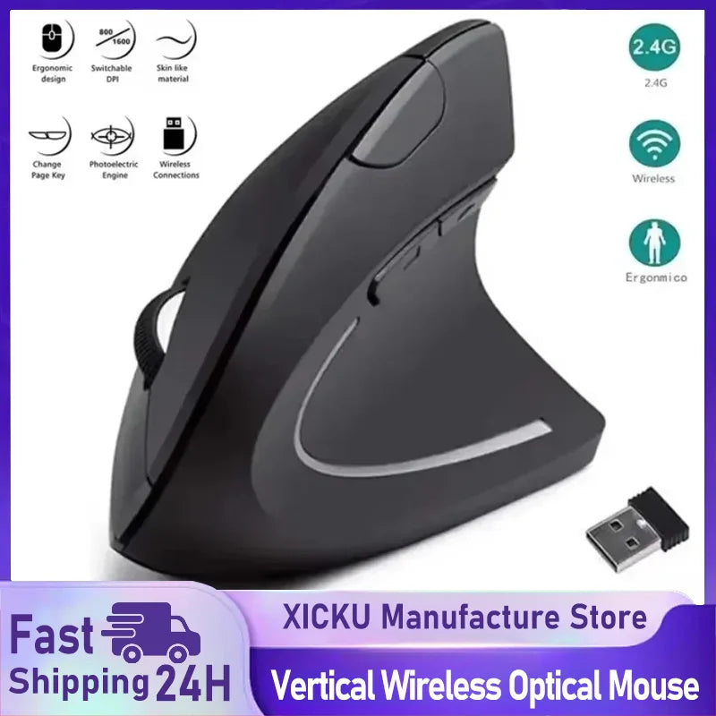 Vertical Mouse Ergonómico Inalámbrico 2.4GHz – 6 Botones, 3 Niveles DPI Ajustables