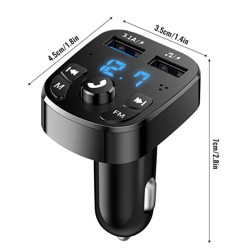 Transmisor FM Bluetooth 5.0 para Auto – Receptor de Audio Inalámbrico Manos Libres con Doble USB 3.1A+1.0A y Reproducción desde U-Disk
