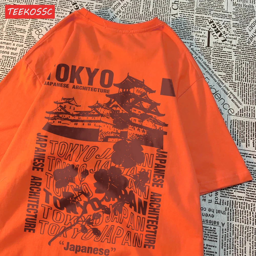 Camiseta Oversize Algodón | Estampado Japonés Sakura Tokyo Streetwear Verano