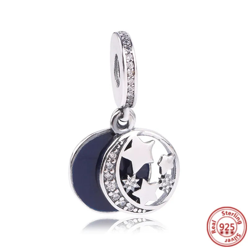 Charm universo plata 925 – Luna, sol, planeta, cohete y pluma de ángel para pulseras tipo Pandora, joyería DIY celestial