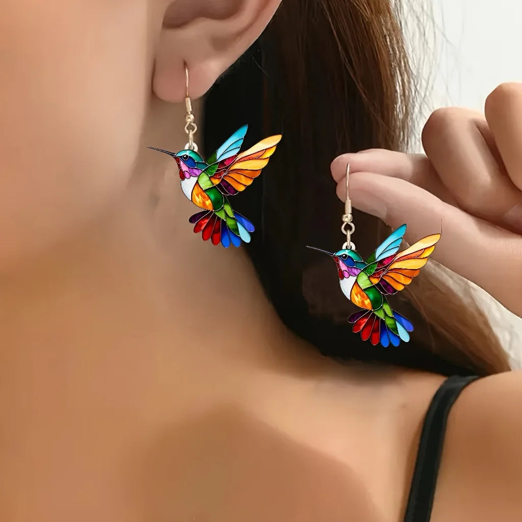 Aretes de Colibrí Coloridos – Pendientes Colgantes de Moda para Mujer, Joyería Animal Original y Divertida
