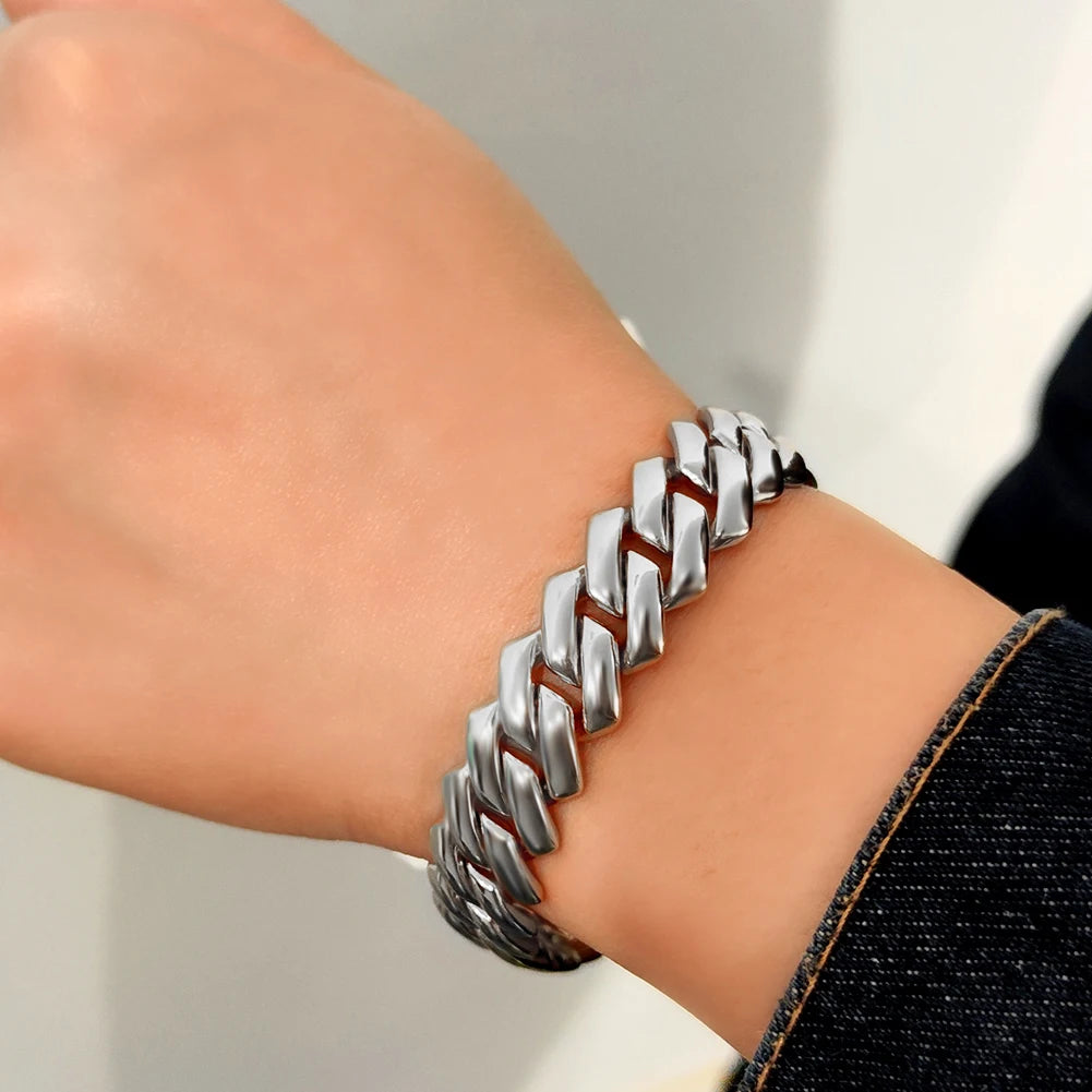 Pulsera Cuban Chain Iced Prong 14mm – Rhinestones Brillantes para Hombre y Mujer