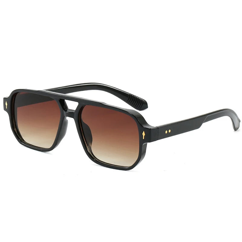 JNPCXI Gafas de Sol Vintage Hombre Doble Puente | Lentes Verdes UV400 Cuadradas con Detalles de Remaches