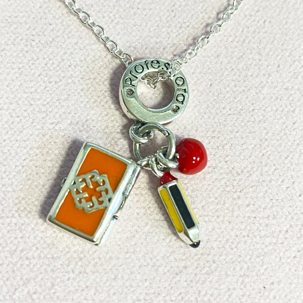 Charm colgante maestra plata 2023 – Abalorio en forma de cuaderno, lápiz y birrete para pulsera tipo Pandora mujer