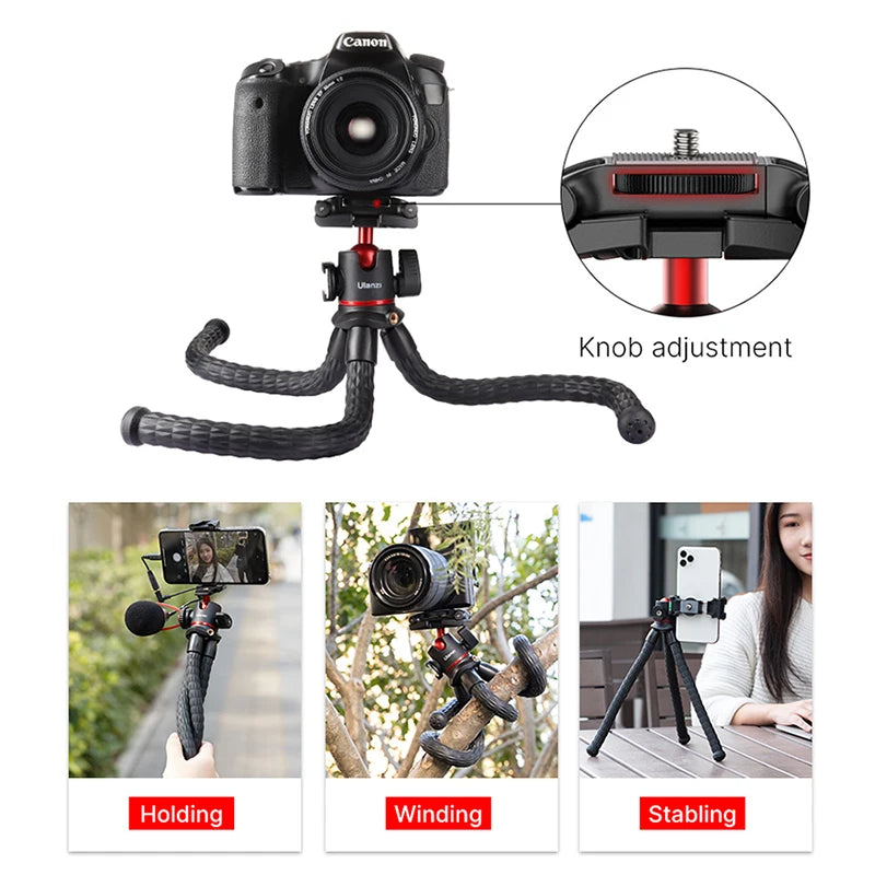 VIJIM Ulanzi MT-33 | Trípode Flexible Octopus 2 en 1 con Soporte para Teléfono y Cámara DSLR, Zapata Fría Lateral y Rosca 1/4”