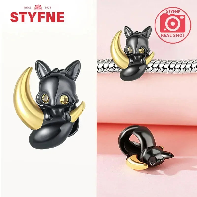Charm Gato Negro de Plata 925 | Dije para Pulseras Pandora Mujer Joyería Fina