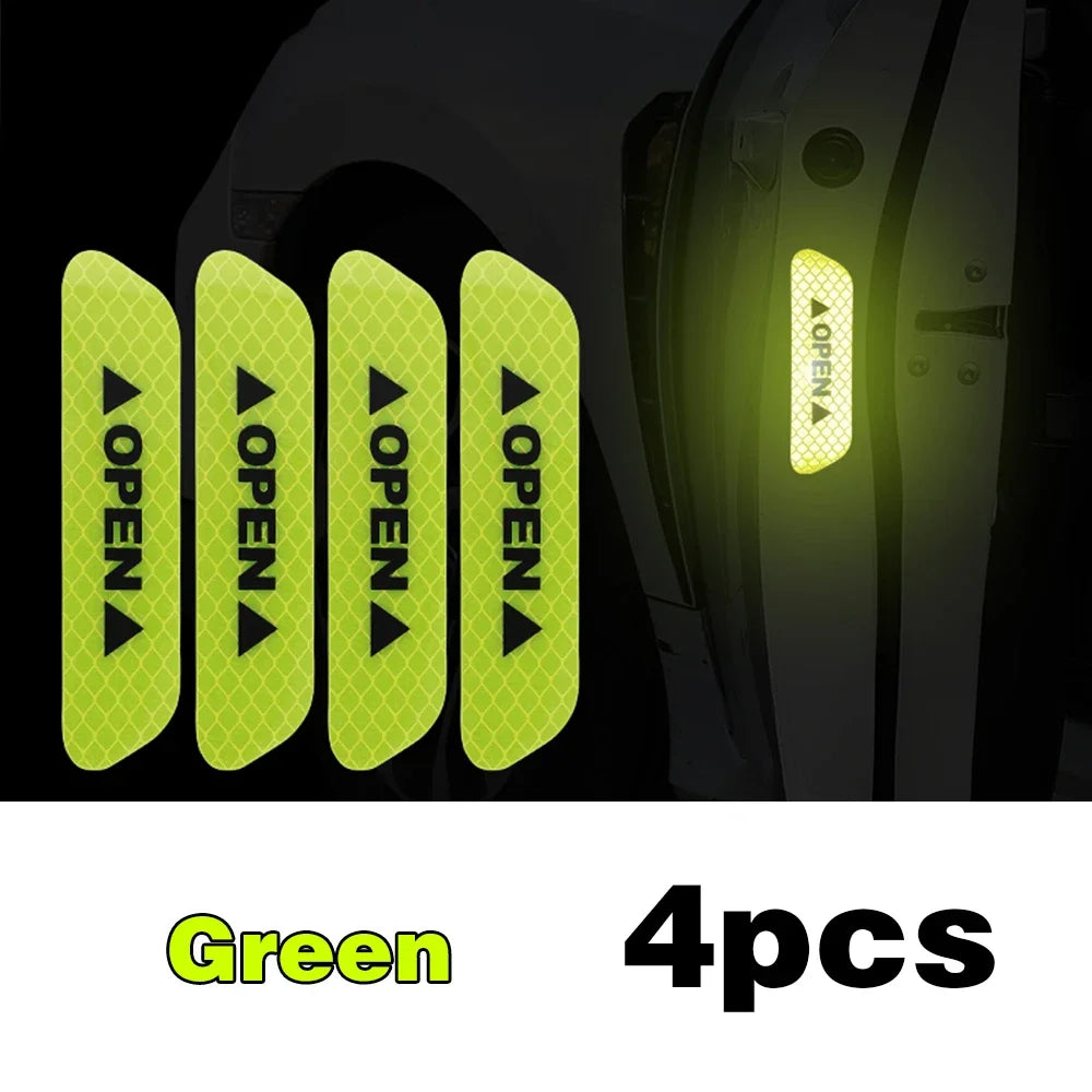 4PCS Stickers Reflectivos Puerta Auto – Cinta Advertencia Seguridad
