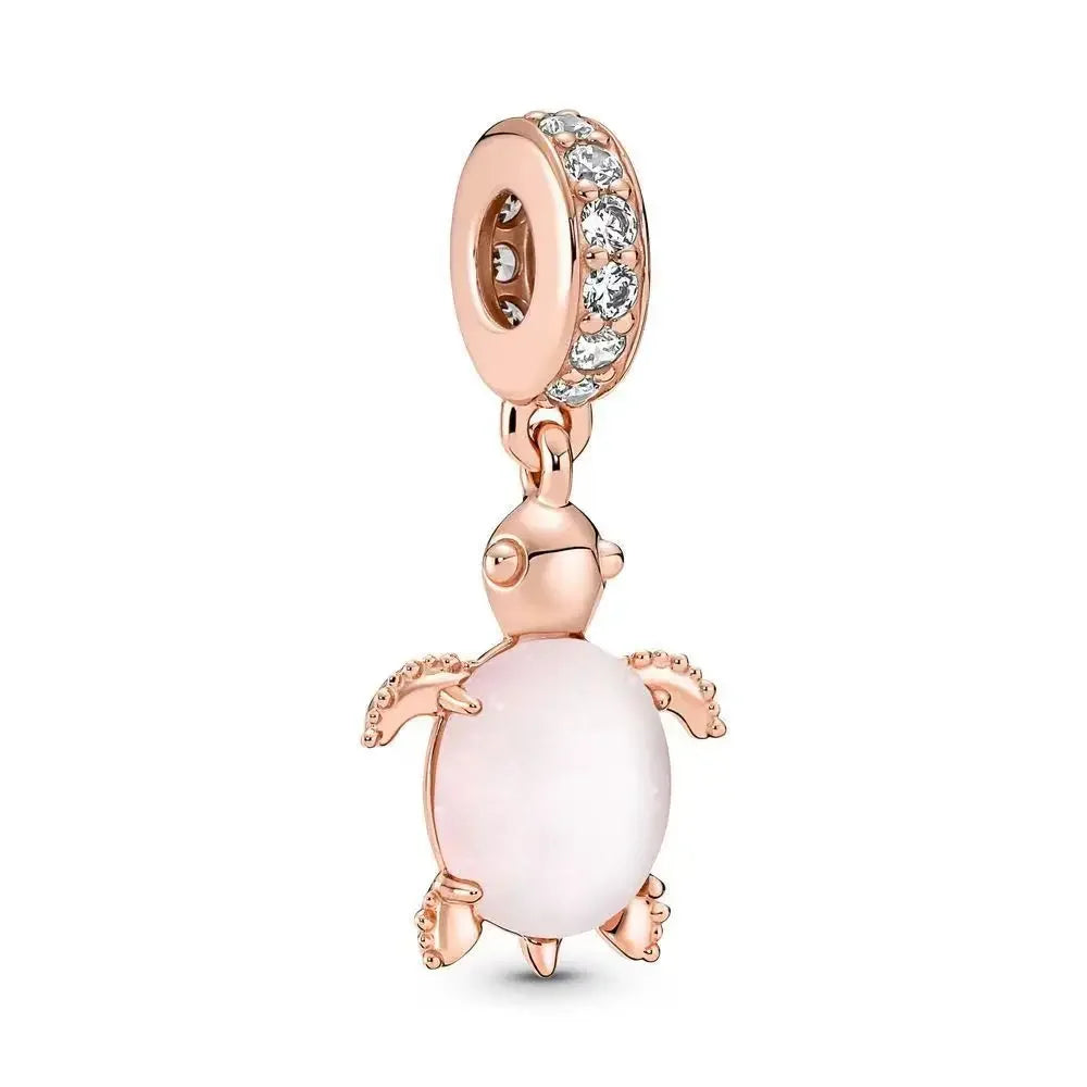 Charm colgante tortuga marina rosa – Plata 925 con cuentas coloridas, compatible Pandora, pulsera mujer DIY