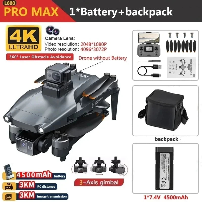 Drone Profesional L600 Pro Max GPS – Cámara Dual 4K HD, Estabilizador 3 Ejes, Motor Brushless, Evitación de Obstáculos, 5G WiFi RC