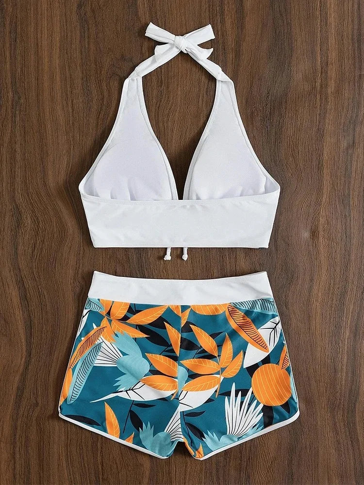 Bikini Halter Mujer 2 Piezas | Traje de Baño Estampado Cintura Alta Verano