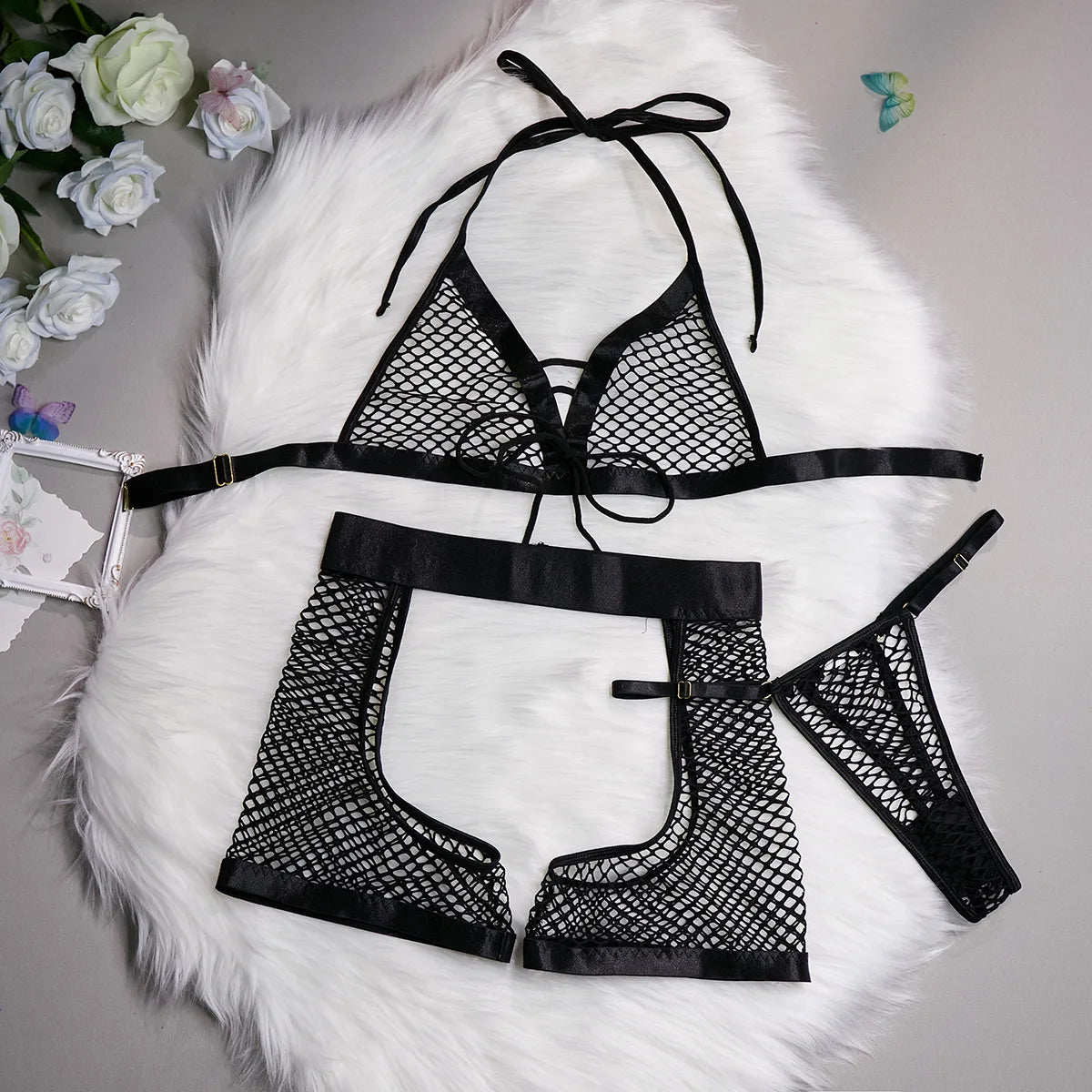 Bikini Mujer 2025 | Conjunto de Tres Piezas Sexy de Malla Transparente