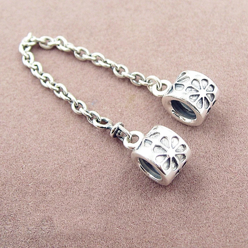 Cadena de seguridad plata 925 con charms mariposa, margarita, gato, oso y castillo – Compatible con pulsera Pandora mujer