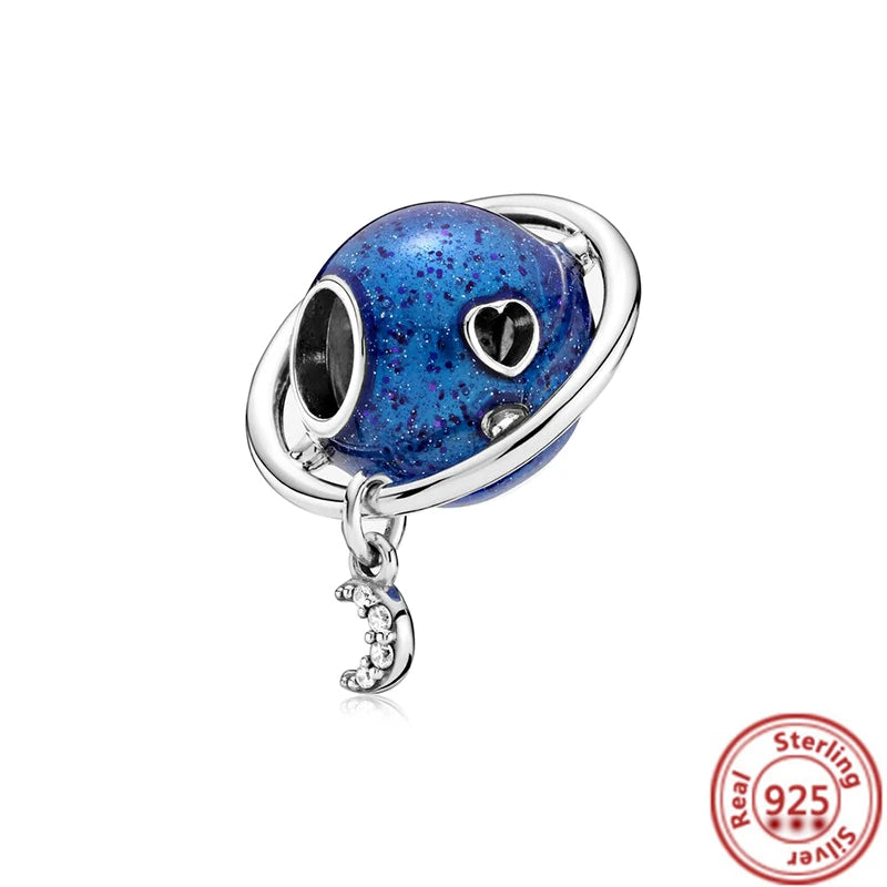 Charm universo plata 925 – Luna, sol, planeta, cohete y pluma de ángel para pulseras tipo Pandora, joyería DIY celestial