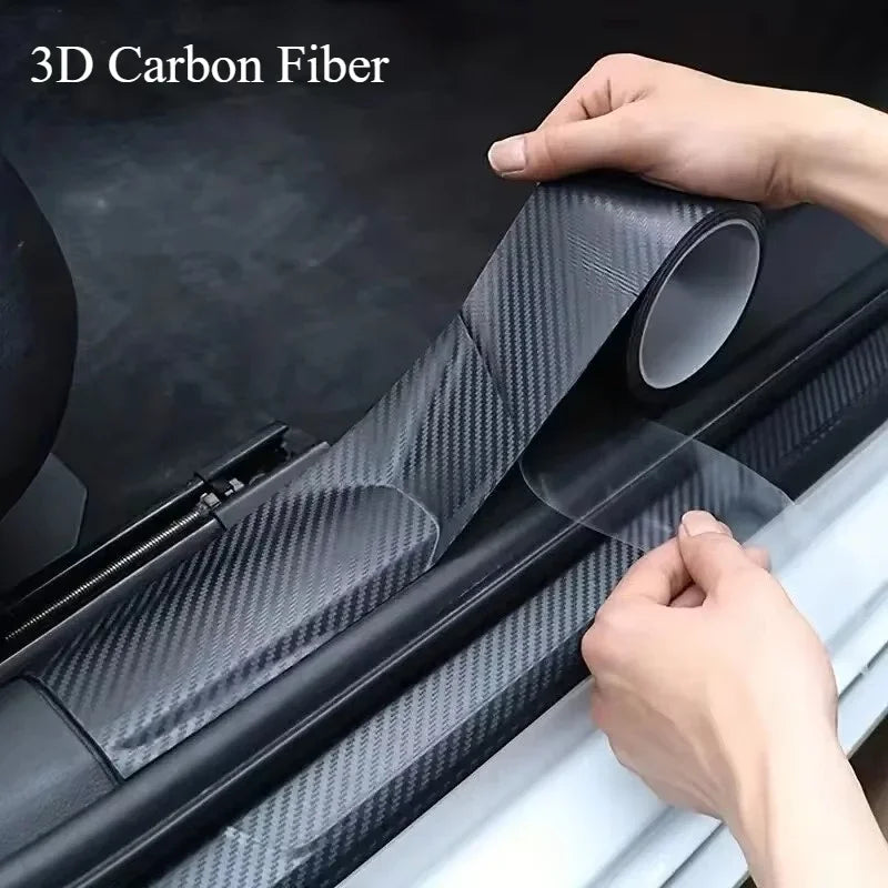 Sticker Protector de Umbral para Auto 3D Fibra de Carbono | Antirayones, Impermeable, Negro Mate