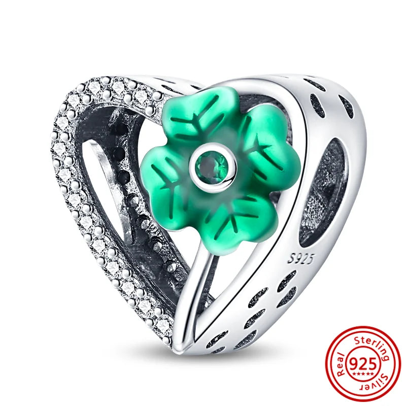 Charm trébol verde dopamina en plata 925 – Flor del bosque para pulsera DIY compatible Pandora mujer