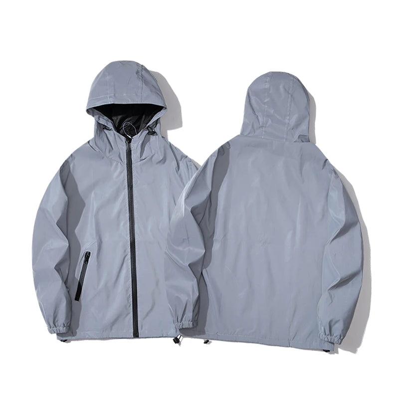 Chaqueta Rompevientos Unisex Reflectante con Capucha Impermeable Estilo Hip Hop