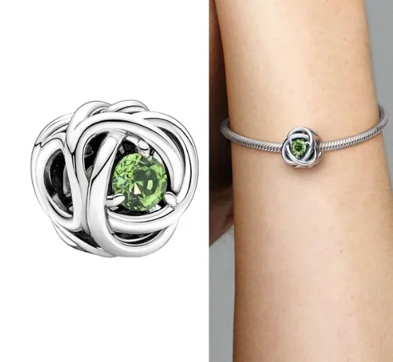 Charm Corazón con Piedras de Nacimiento en Plata 925 – Abalorios Eternity para Pulseras Originales Mujer