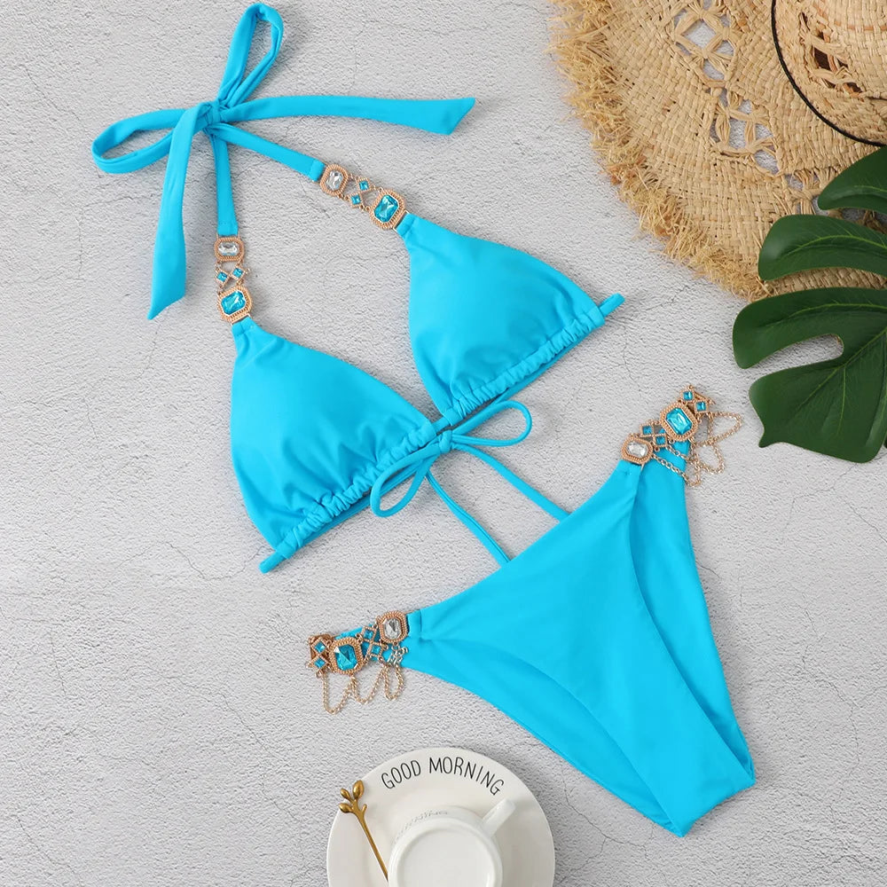 Bikini Sexy Mujer 2025 | Push-Up con Rhinestones Playa y Piscina