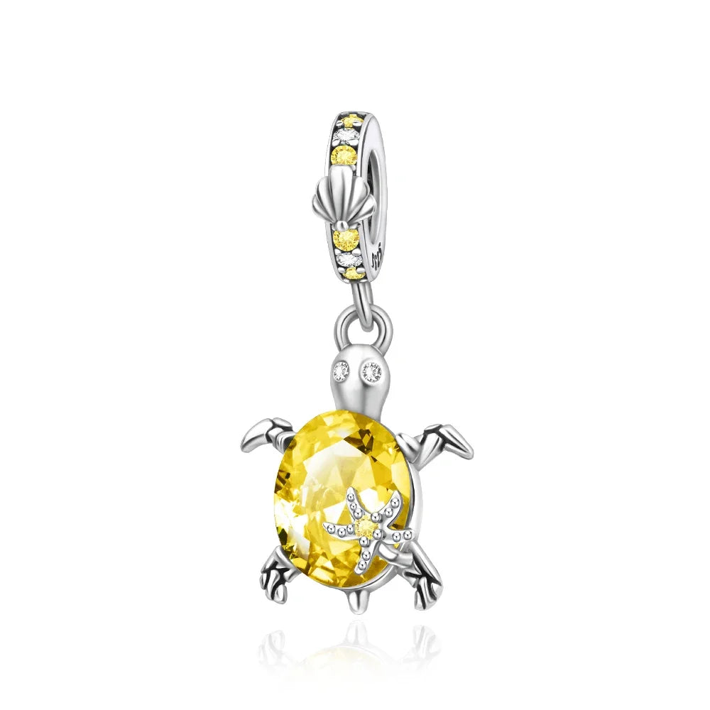 Charm Tortuga Marina con Circón Azul 925 Plata | Compatible Pandora Pulsera Mujer DIY