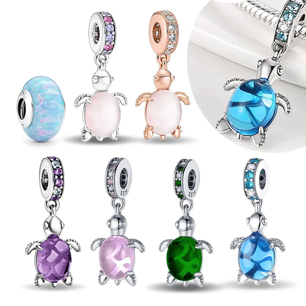 Charm Tortuga Marina Rosa en Plata 925 – Abalorios Coloridos para Pulseras Originales Mujer