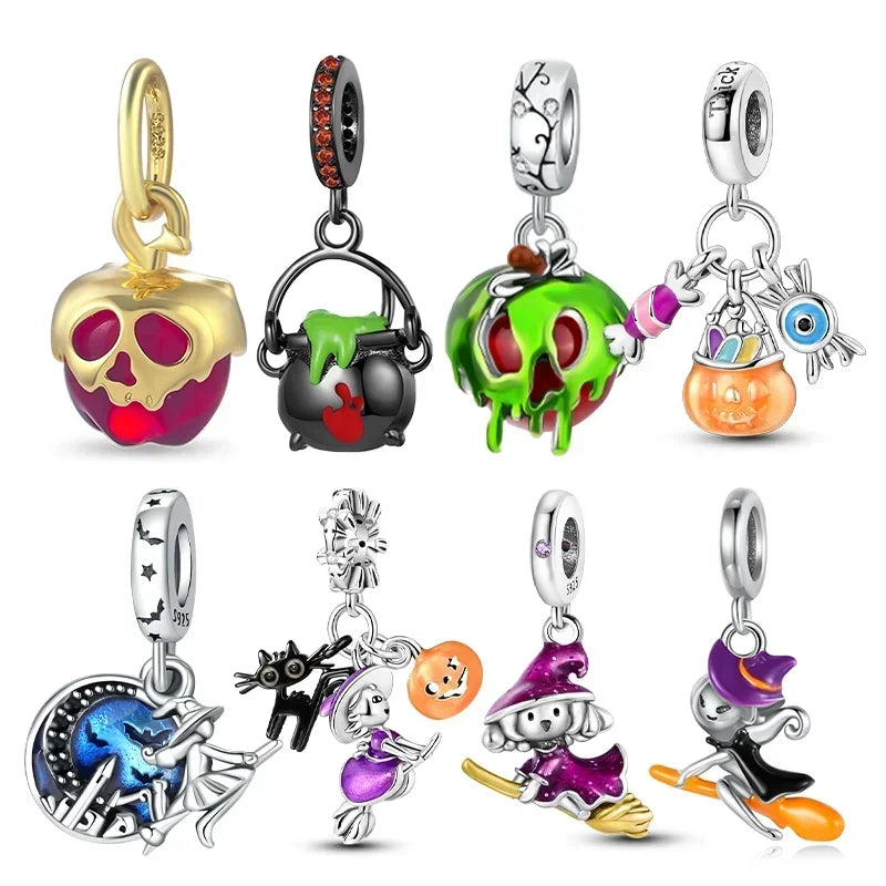 Charm Colgante de Halloween Plata 925 | Bruja Mágica con Efecto Luminoso para Pulsera Original