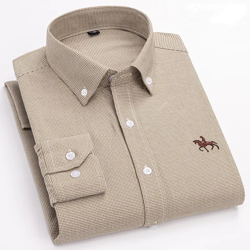 Camisa Hombre 2024 | Oxford de Algodón con Bordado de Caballo y Manga Larga Oversize