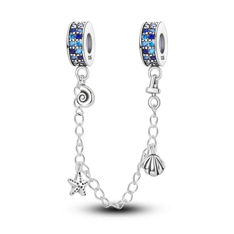 Charm de seguridad en plata 925 – Serie copo de nieve, luna, estrella, corazón y moño para pulseras tipo Pandora