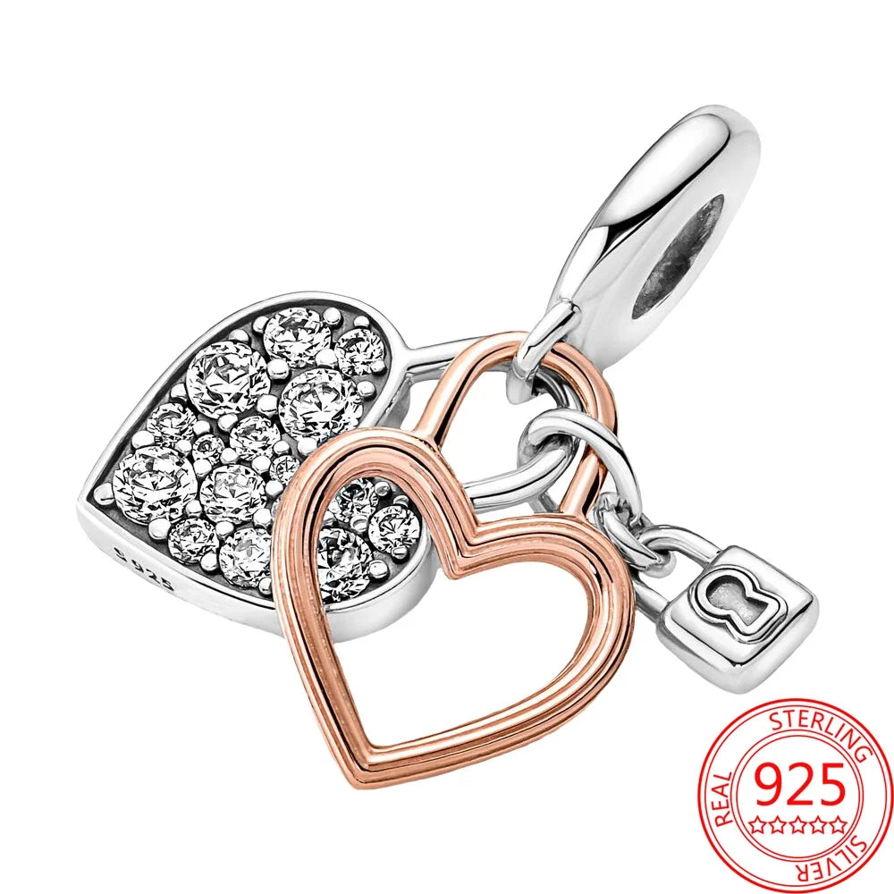 Charm Colgante Pareja Plata 925 y Oro Rosa | Compatible Pandora Original | Pulsera o Collar Mujer