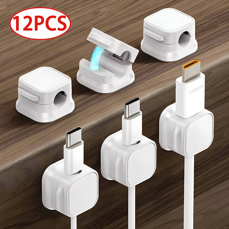Magnetic Cable Clip Adhesivo Organizador de Cables 7.5mm para Escritorio, Oficina y Hogar – 6 Piezas