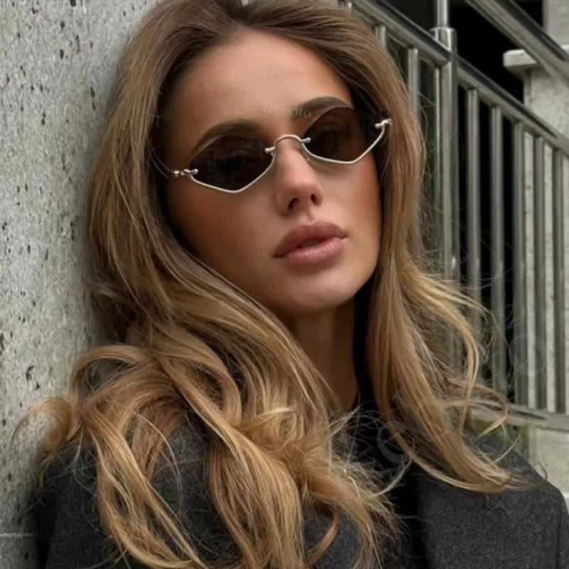 Gafas de Sol Poligonales Pequeñas Mujer | Estilo Vintage Cat Eye Marco Metálico