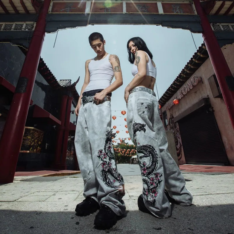 Jeans Baggy Bordados Hombre | Pantalones Oversize Y2K Hip Hop Streetwear Harajuku Cintura Alta Pierna Ancha