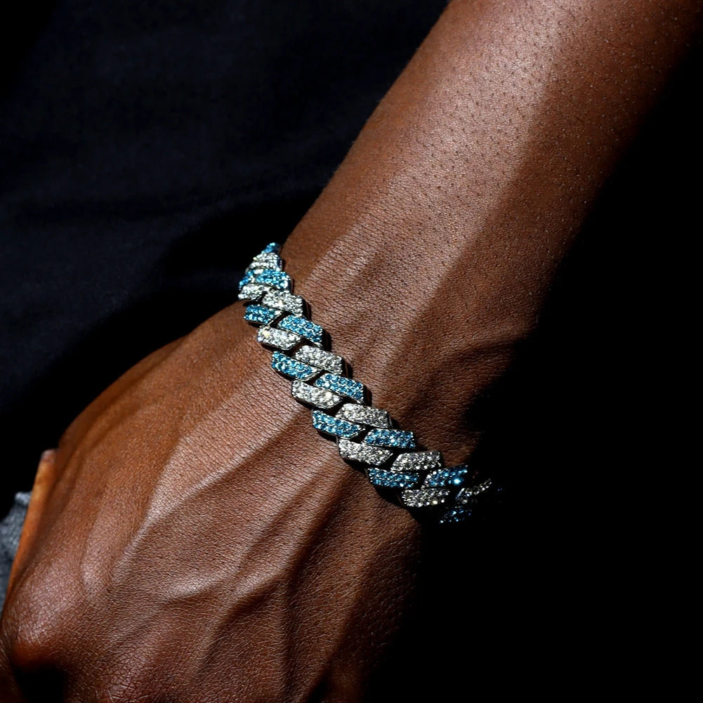 Pulsera Cuban Chain Iced Prong 14mm – Rhinestones Brillantes para Hombre y Mujer