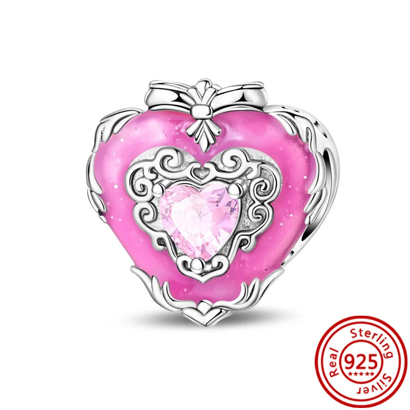 Charm Clip Plata 925 con Corazones, Corona y Concha | CZ Pavé Brillante | Compatible Pandora Original